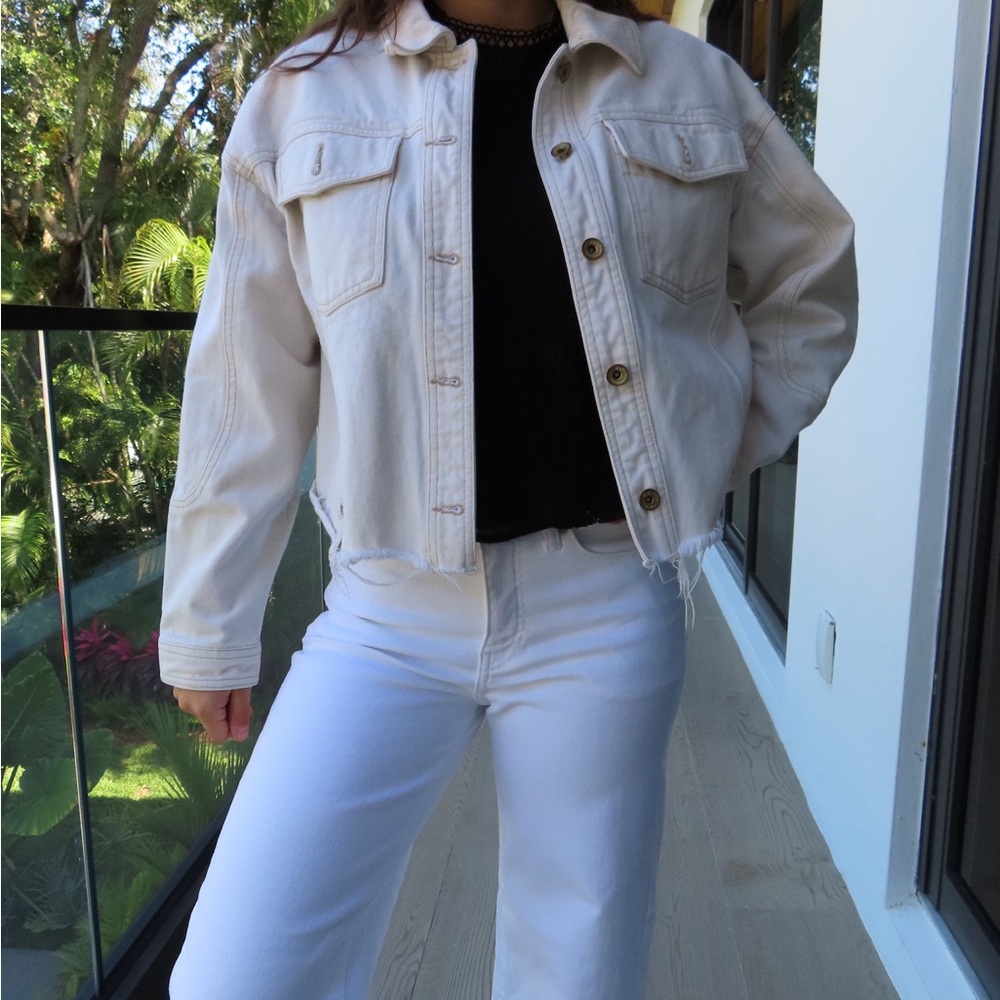 Zara Cream Cropped Jean Jacket